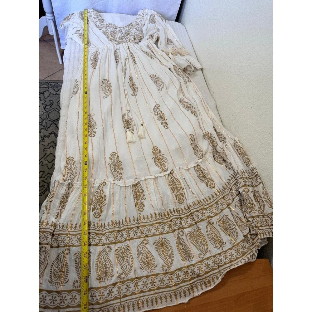Namaste India Women S Dress Gold White Embroidered Bell Sleeve Festival Boho - Picture 9 of 16